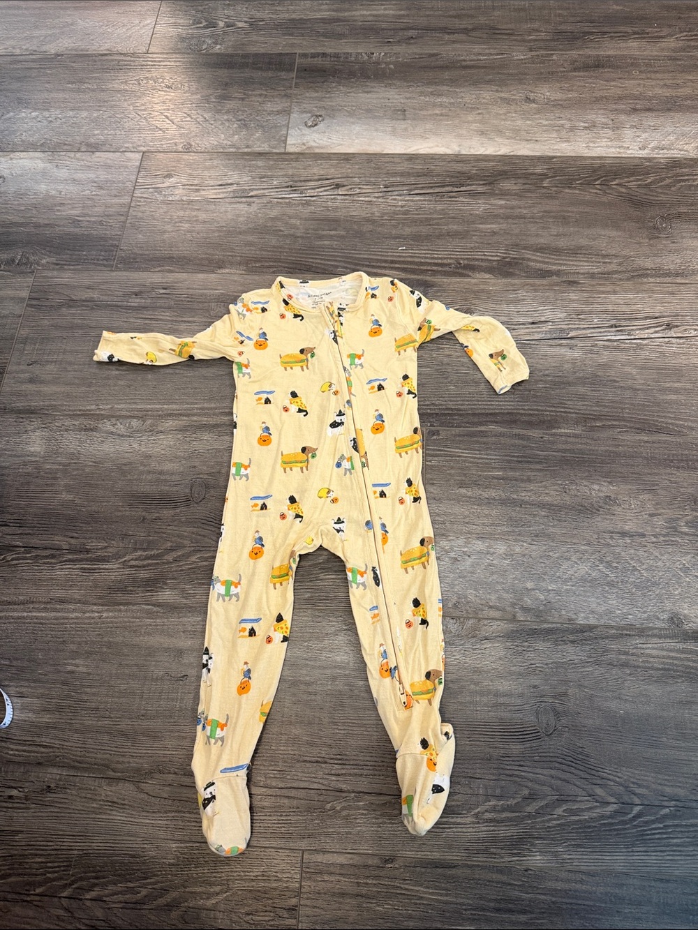 Angel Dear Yellow Baby One-Piece Footed Sleeper with Playful Animal Print